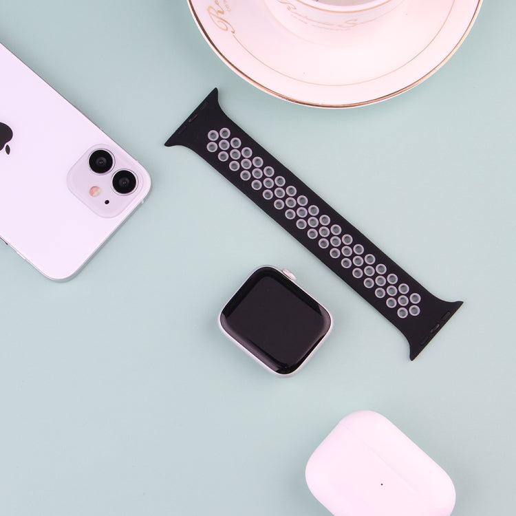 Lisslune | Elastic Silicone Wristband for Apple Watch Series 7 41mm / 6 & SE & 5 & 4 40mm / 3 & 2 & 1 38mm, Length: 135mm (Black Gray)