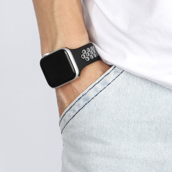 Lisslune | Elastic Silicone Wristband for Apple Watch Series 7 41mm / 6 & SE & 5 & 4 40mm / 3 & 2 & 1 38mm, Length: 135mm (Black Gray)