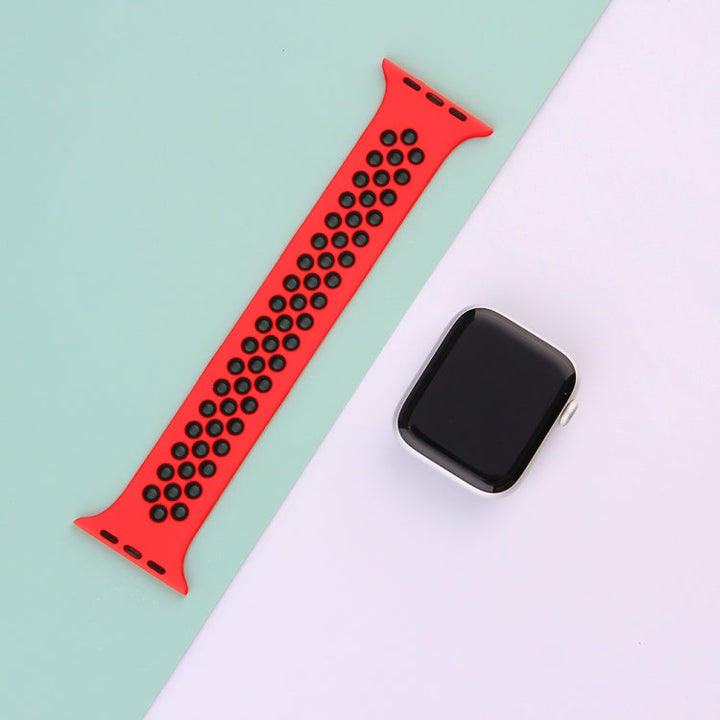 Lisslune | Elastic Silicone Watch Band for Apple Watch Series 7 41mm / 6 & SE & 5 & 4 40mm / 3 & 2 & 1 38mm, Length: 150mm (Red Black)