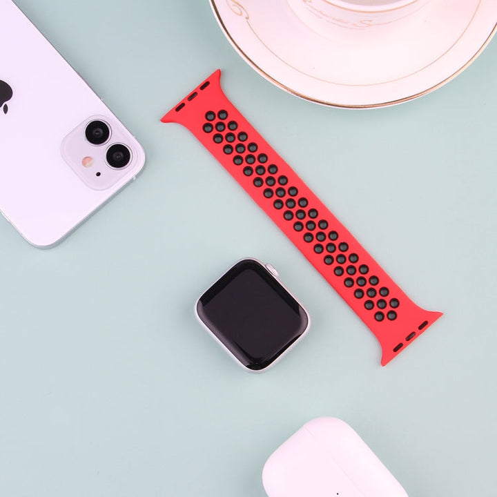 Lisslune | Elastic Silicone Watch Band for Apple Watch Series 7 41mm / 6 & SE & 5 & 4 40mm / 3 & 2 & 1 38mm, Length: 150mm (Red Black)