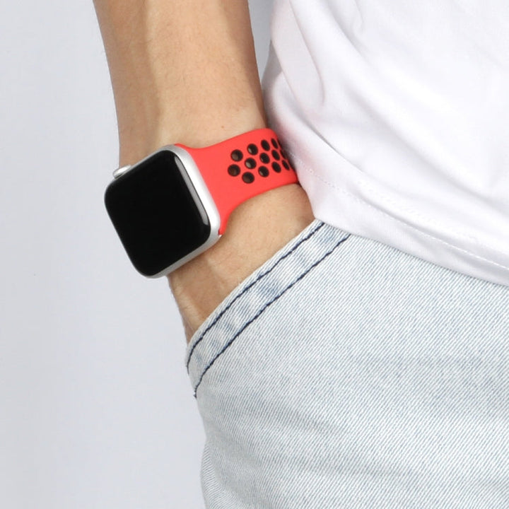 Lisslune | Elastic Silicone Watch Band for Apple Watch Series 7 41mm / 6 & SE & 5 & 4 40mm / 3 & 2 & 1 38mm, Length: 150mm (Red Black)