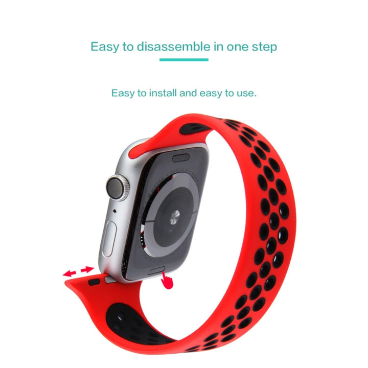 Lisslune | Elastic Silicone Strap for Apple Watch Series 7 45mm / 6 & SE & 5 & 4 44mm / 3 & 2 & 1 42mm, Length:150mm (Red Black)