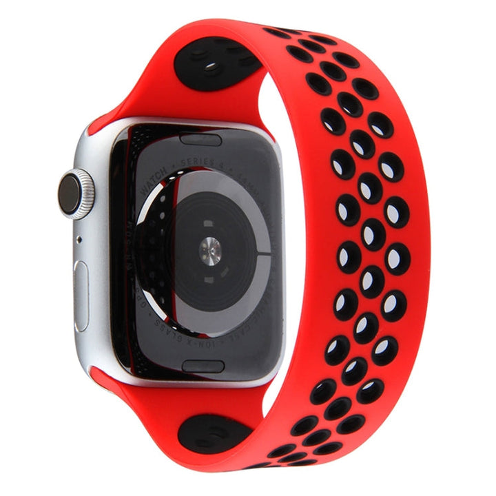 Lisslune | Elastic Silicone Strap for Apple Watch Series 7 45mm / 6 & SE & 5 & 4 44mm / 3 & 2 & 1 42mm, Length:150mm (Red Black)