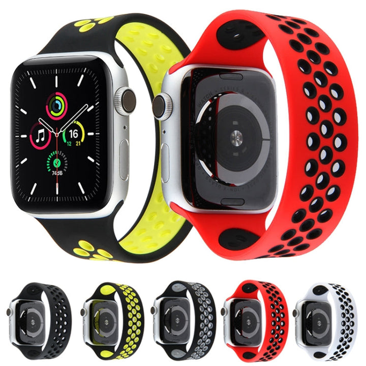 Lisslune | Elastic Silicone Strap for Apple Watch Series 7 45mm / 6 & SE & 5 & 4 44mm / 3 & 2 & 1 42mm, Length:150mm (Red Black)