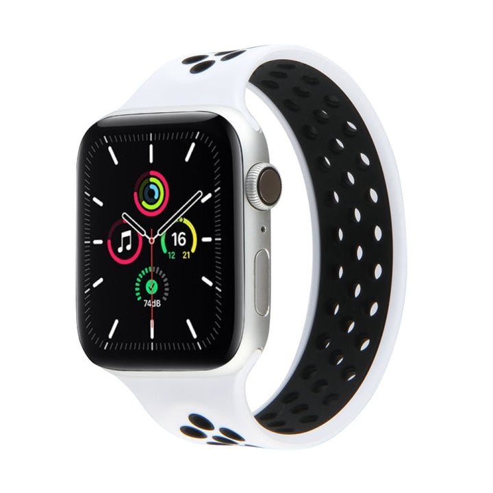 Lisslune | Elastic Silicone Watch Strap for Apple Watch Series 7 45mm / 6 & SE & 5 & 4 44mm / 3 & 2 & 1 42mm, Length: 160mm (White Black)