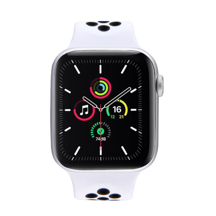 Lisslune | Elastic Silicone Watch Strap for Apple Watch Series 7 45mm / 6 & SE & 5 & 4 44mm / 3 & 2 & 1 42mm, Length: 160mm (White Black)