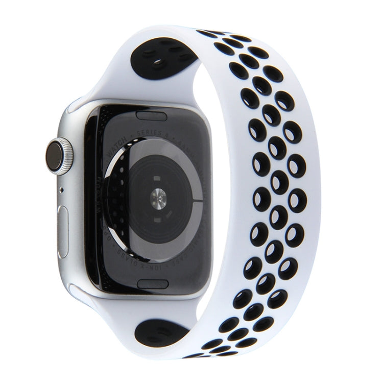 Lisslune | Elastic Silicone Watch Strap for Apple Watch Series 7 45mm / 6 & SE & 5 & 4 44mm / 3 & 2 & 1 42mm, Length: 160mm (White Black)