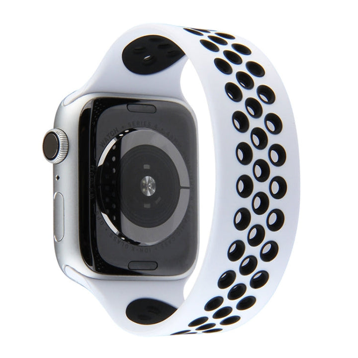 Lisslune | Elastic Silicone Watch Strap for Apple Watch Series 7 45mm / 6 & SE & 5 & 4 44mm / 3 & 2 & 1 42mm, Length: 160mm (White Black)