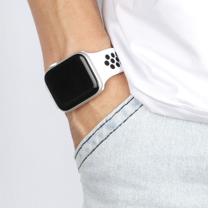 Lisslune | Elastic Silicone Watch Strap for Apple Watch Series 7 45mm / 6 & SE & 5 & 4 44mm / 3 & 2 & 1 42mm, Length: 160mm (White Black)