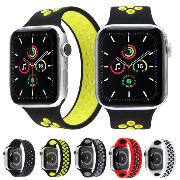 Lisslune | Elastic Silicone Watch Strap for Apple Watch Series 7 45mm / 6 & SE & 5 & 4 44mm / 3 & 2 & 1 42mm, Length: 160mm (White Black)