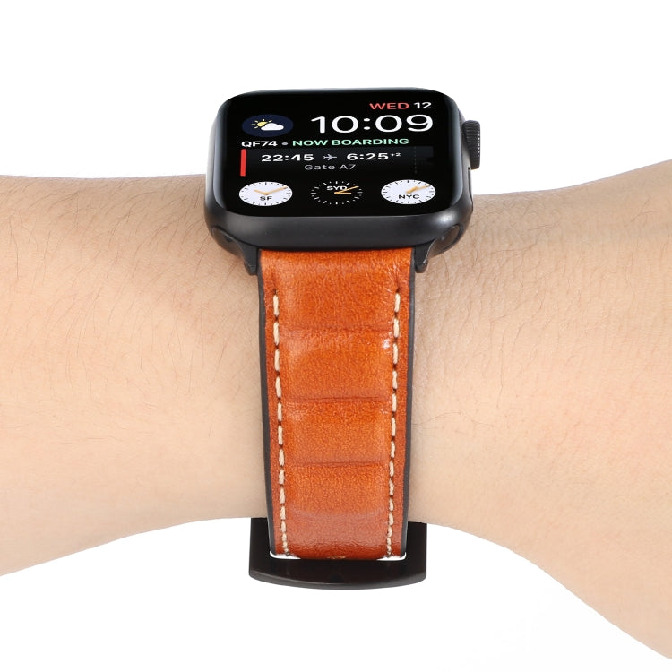 Lisslune | Leather Watch Band for Apple Watch Series 7 41mm / 6 & SE & 5 & 4 40mm / 3 & 2 & 1 38mm (Yellow Brown)