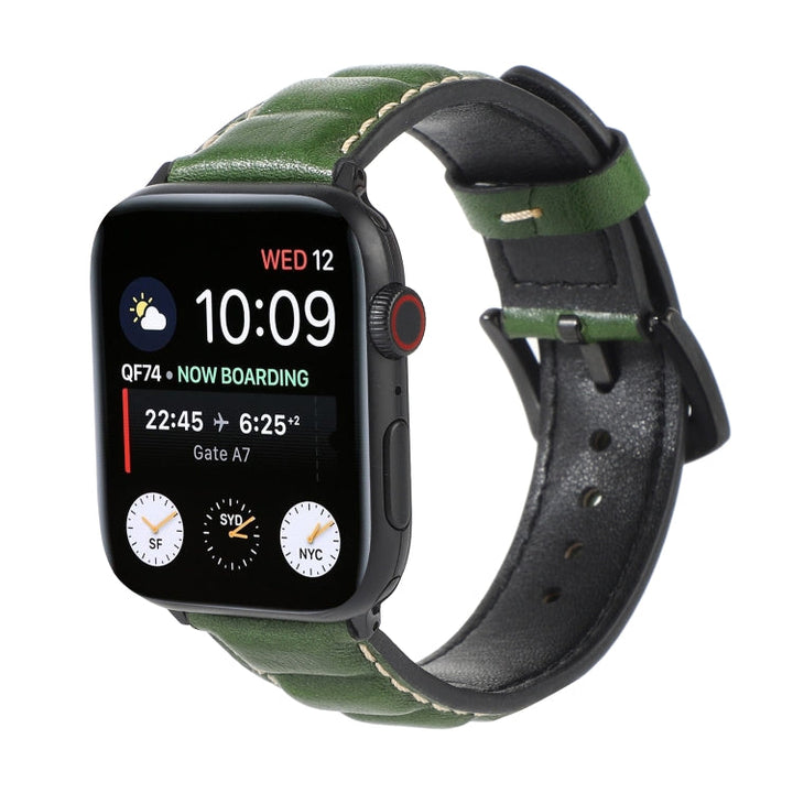 Lisslune | Leather Bracelet for Apple Watch Series 7 45mm / 6 & SE & 5 & 4 44mm / 3 & 2 & 1 42mm (Green)