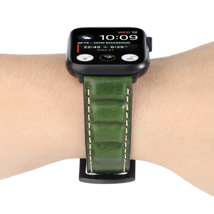 Lisslune | Leather Bracelet for Apple Watch Series 7 45mm / 6 & SE & 5 & 4 44mm / 3 & 2 & 1 42mm (Green)