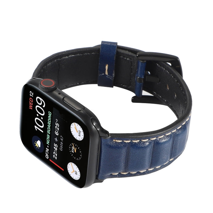 Lisslune | Leather Watch Band for Apple Watch Series 7 45mm / 6 & SE & 5 & 4 44mm / 3 & 2 & 1 42mm (Blue)