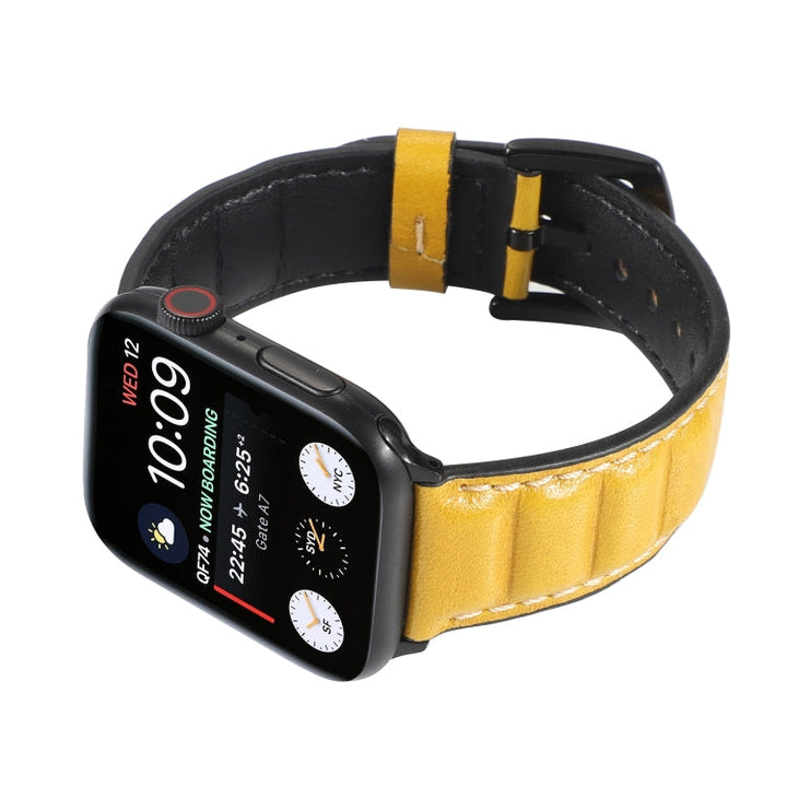 Lisslune | Leather Watch Band for Apple Watch Series 7 45mm / 6 & SE & 5 & 4 44mm / 3 & 2 & 1 42mm (Yellow)