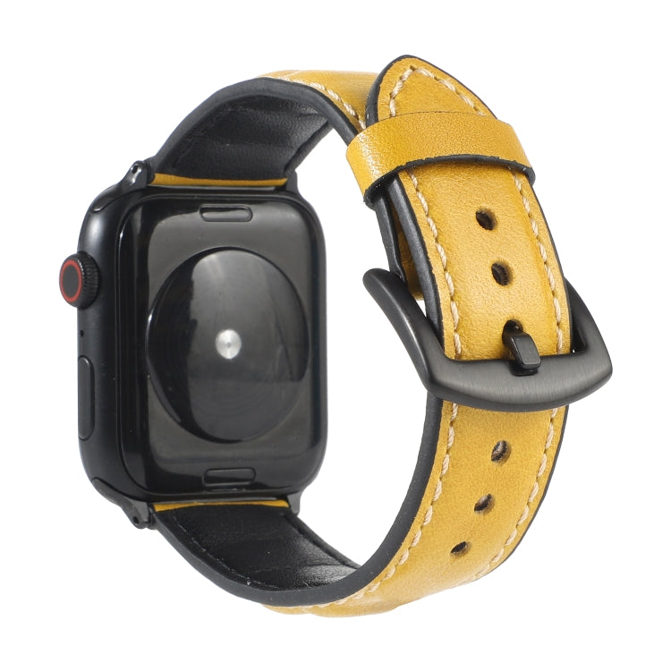 Lisslune | Leather Watch Band for Apple Watch Series 7 45mm / 6 & SE & 5 & 4 44mm / 3 & 2 & 1 42mm (Yellow)