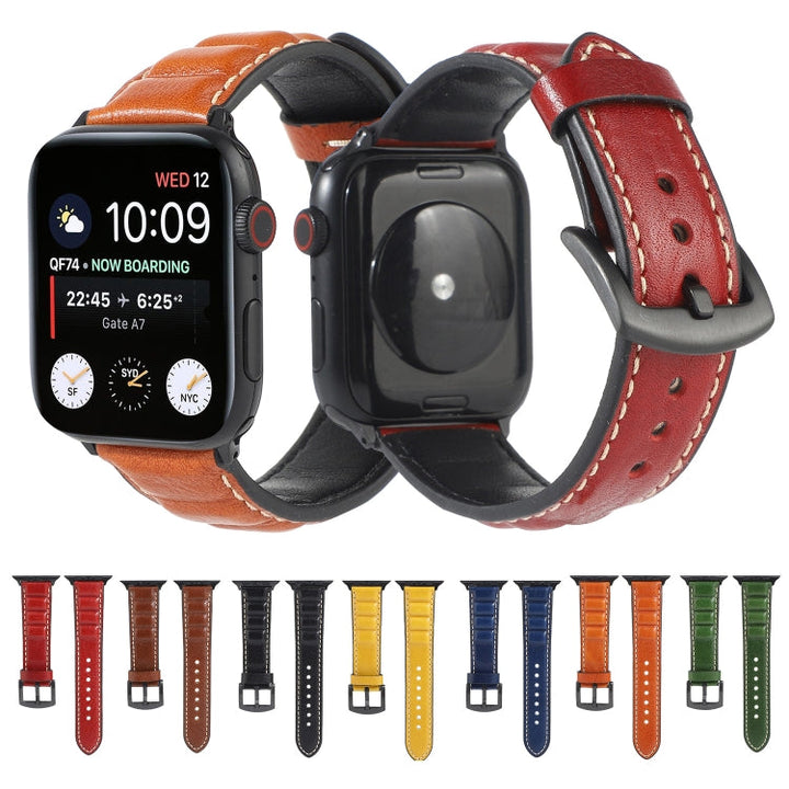 Lisslune | Leather Bracelet for Apple Watch Series 7 45mm / 6 & SE & 5 & 4 44mm / 3 & 2 & 1 42mm (Green)