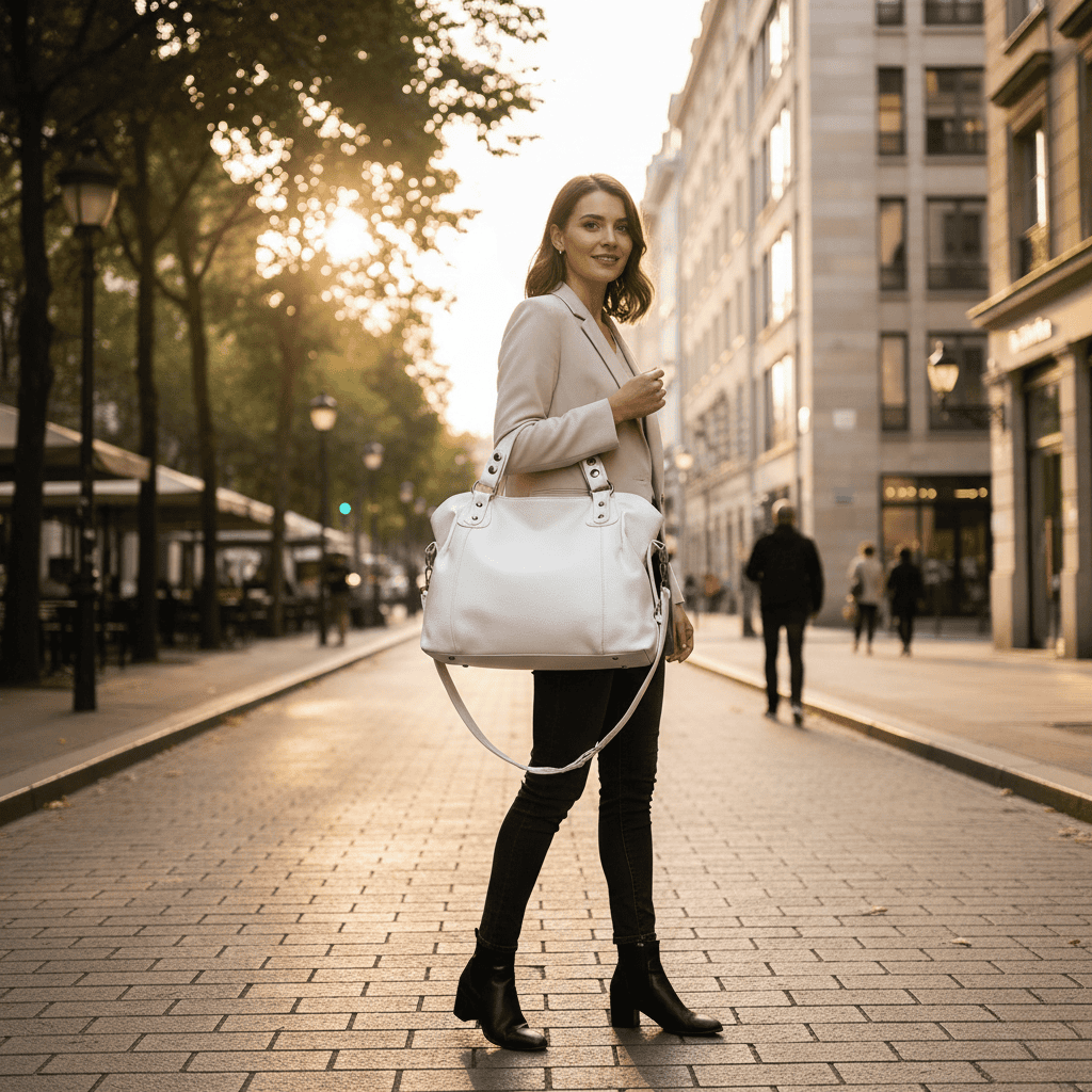 Lisslune | Retro-inspired tote bag with smooth synthetic leather and classic seam detailing