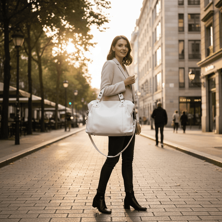 Lisslune | Retro-inspired tote bag with smooth synthetic leather and classic seam detailing