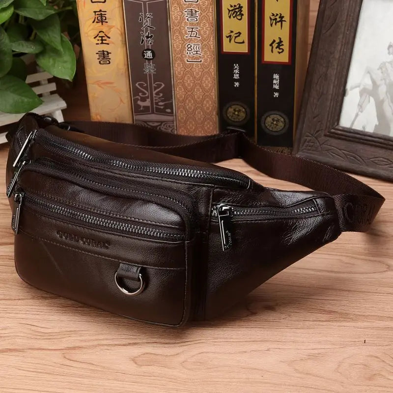 Lisslune | Genuine Cowhide Leather Waist Bag for Men – Large Capacity Fanny Pack, Belt & Crossbody Travel Bag