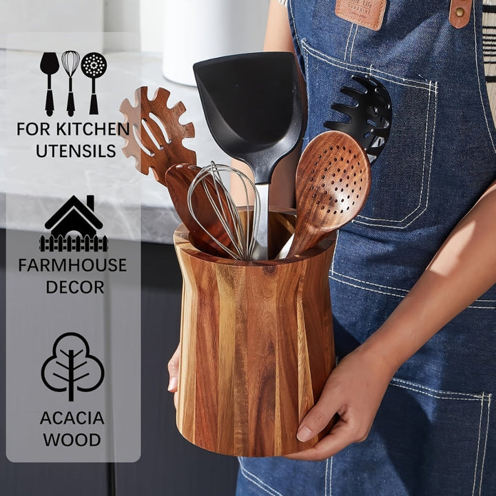 Lisslune | Elegant Acacia Wood Rotating Utensil Holder