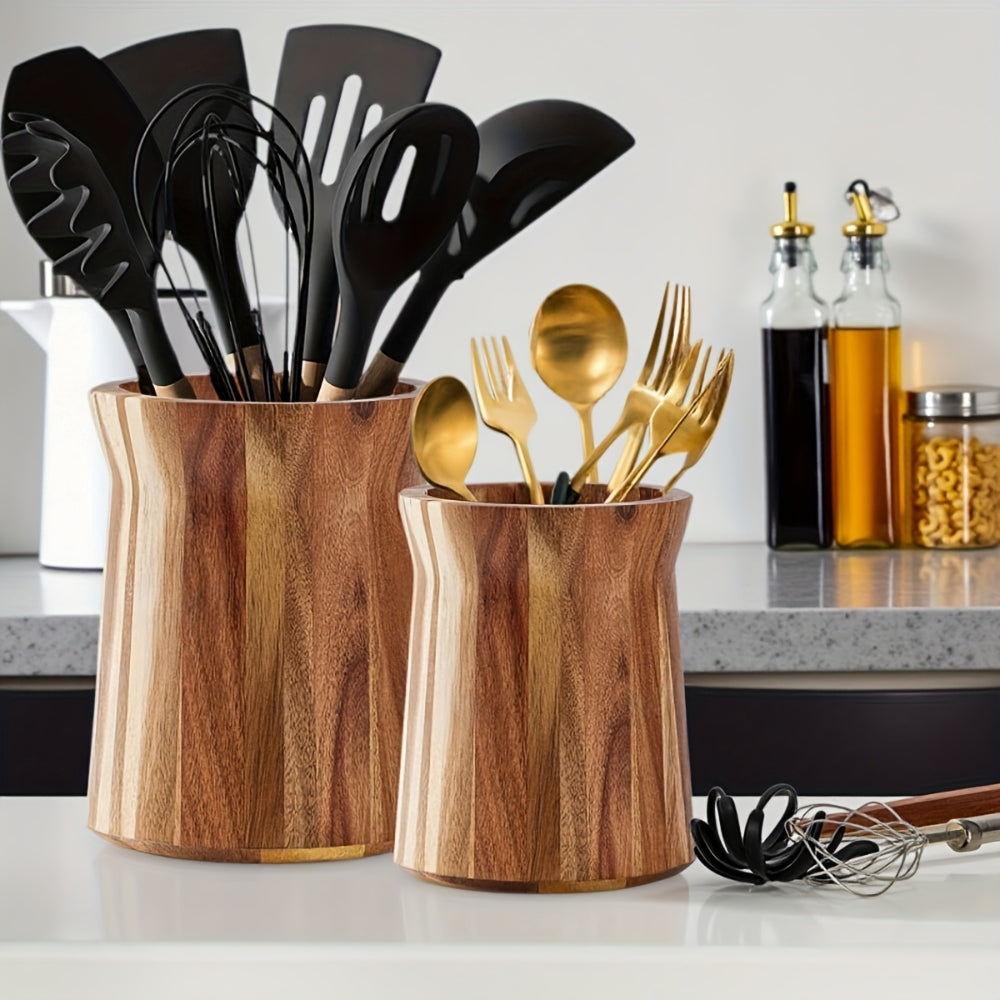 Lisslune | Elegant Acacia Wood Rotating Utensil Holder