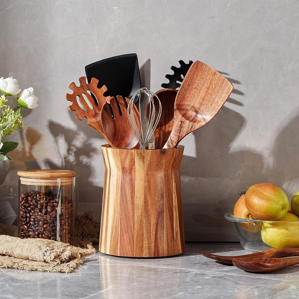 Lisslune | Elegant Acacia Wood Rotating Utensil Holder