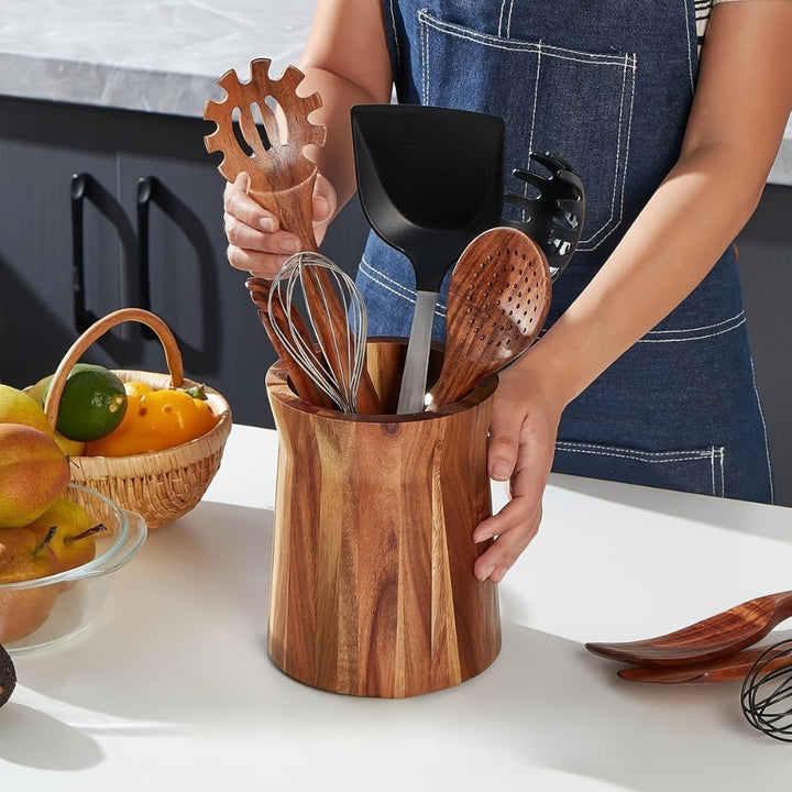 Lisslune | Elegant Acacia Wood Rotating Utensil Holder
