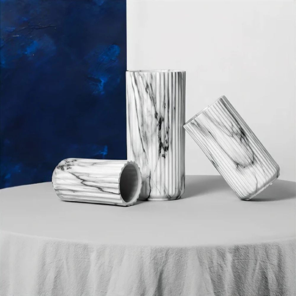 Lisslune | Elegant Vertical Marble Ceramic Vase