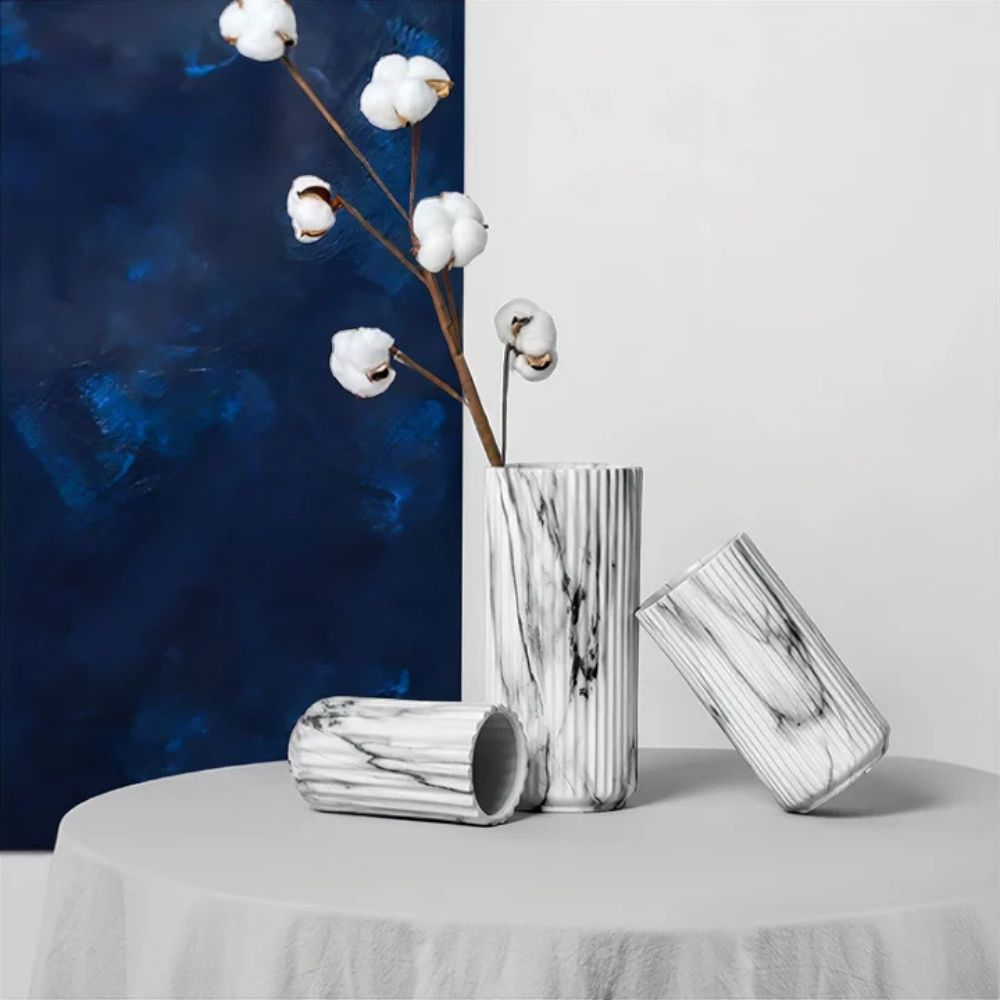 Lisslune | Elegant Vertical Marble Ceramic Vase