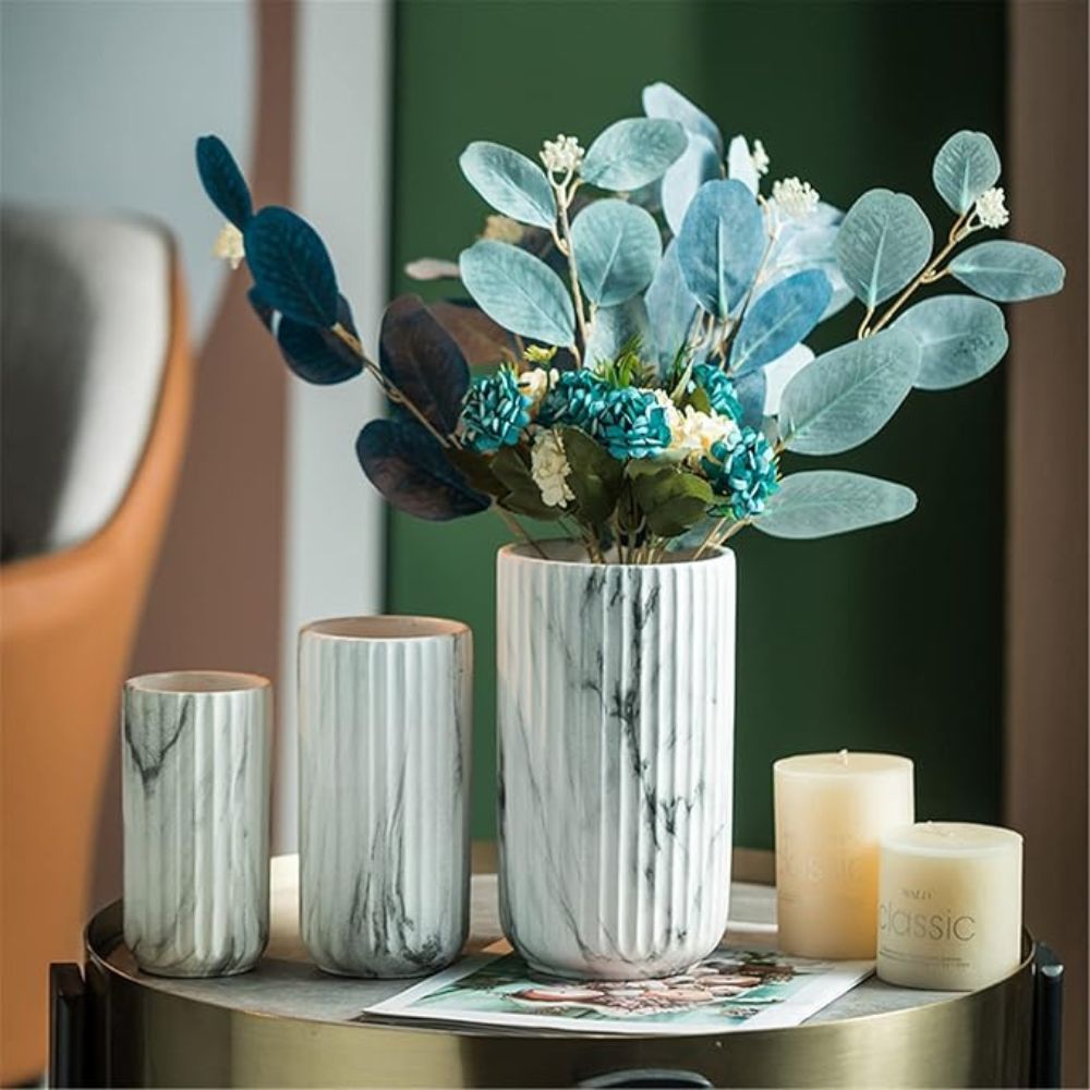 Lisslune | Elegant Vertical Marble Ceramic Vase