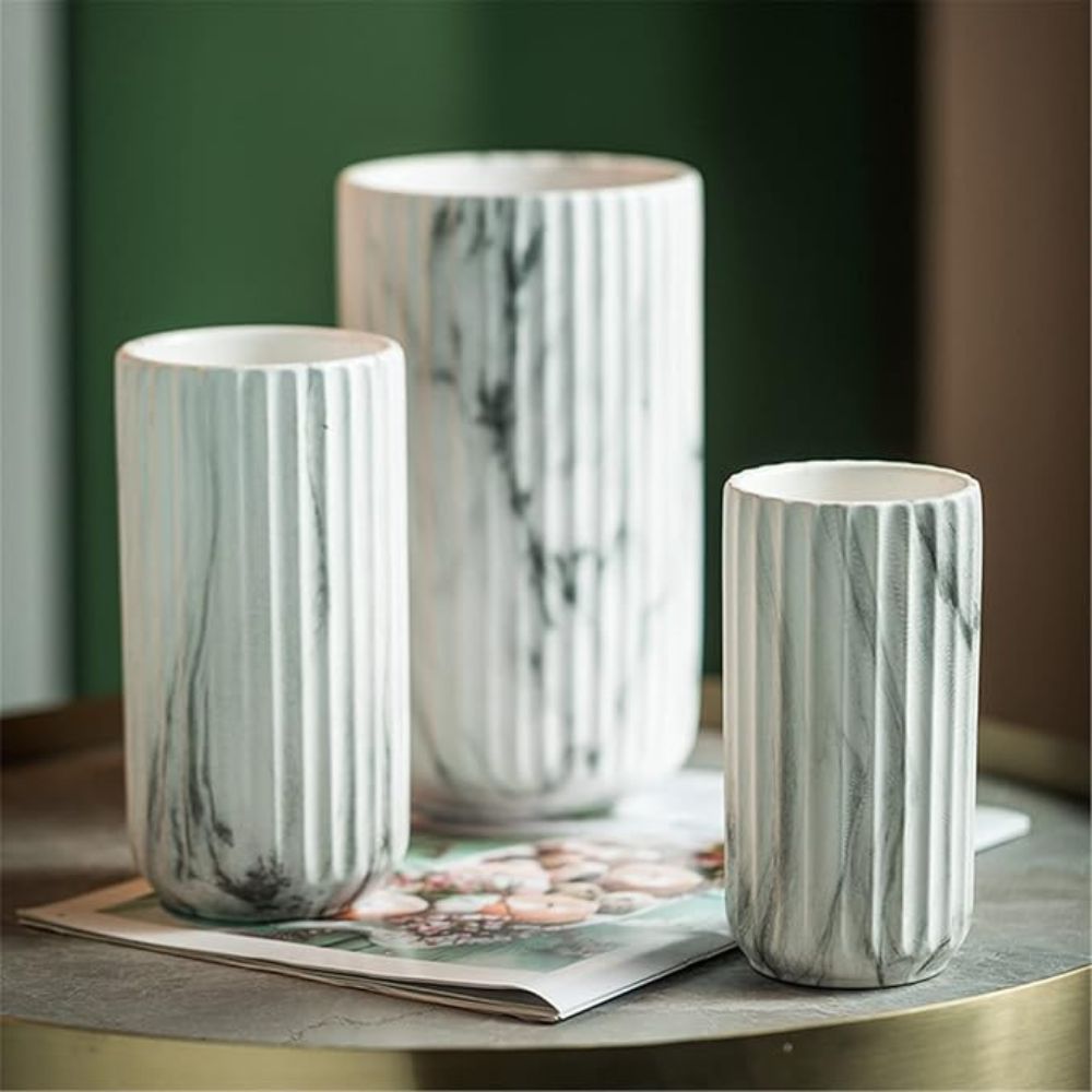 Lisslune | Elegant Vertical Marble Ceramic Vase