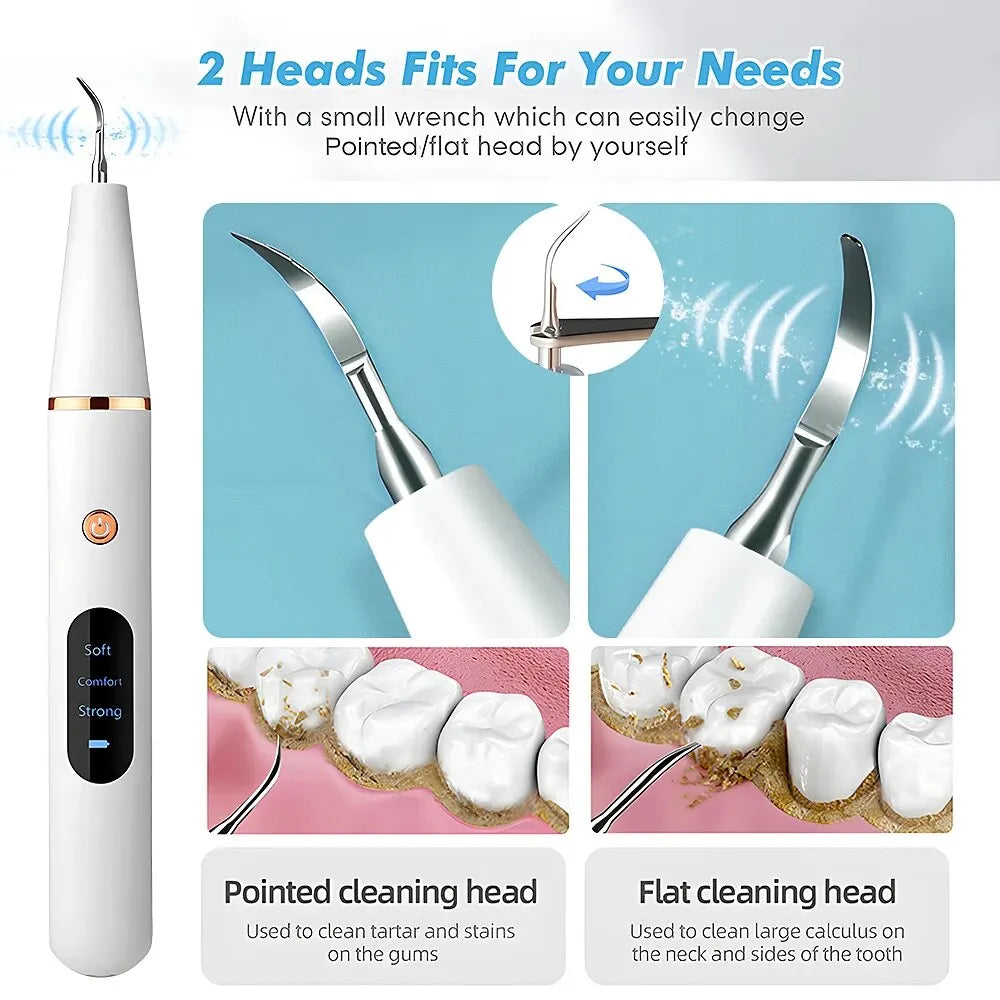 Lisslune | Ultrasonic Teeth Cleaning Device | 38 kHz Ultrasound, LED Light & USB Fast Charging for Home Dental Care