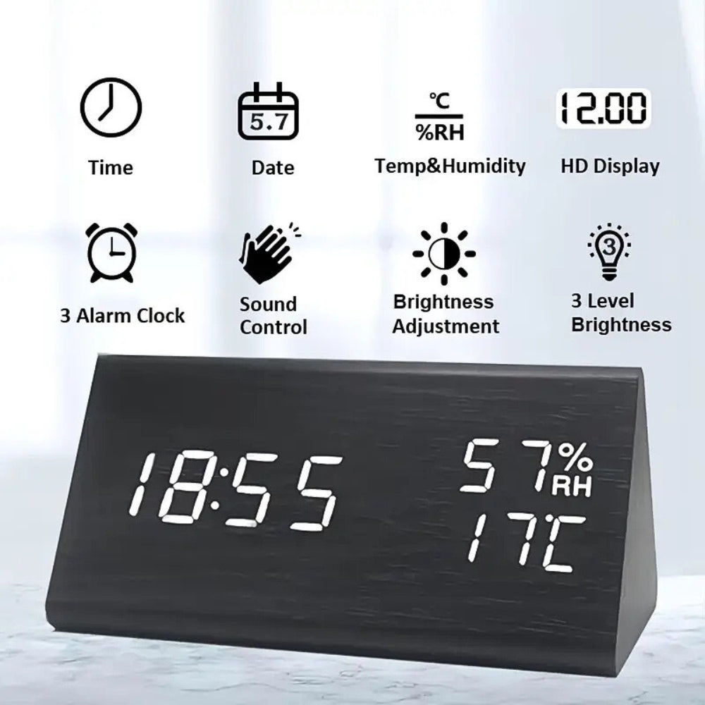 Lisslune | Elora Wooden LED Alarm Clock Digital Display