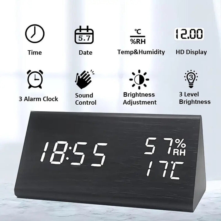 Lisslune | Elora Wooden LED Alarm Clock Digital Display