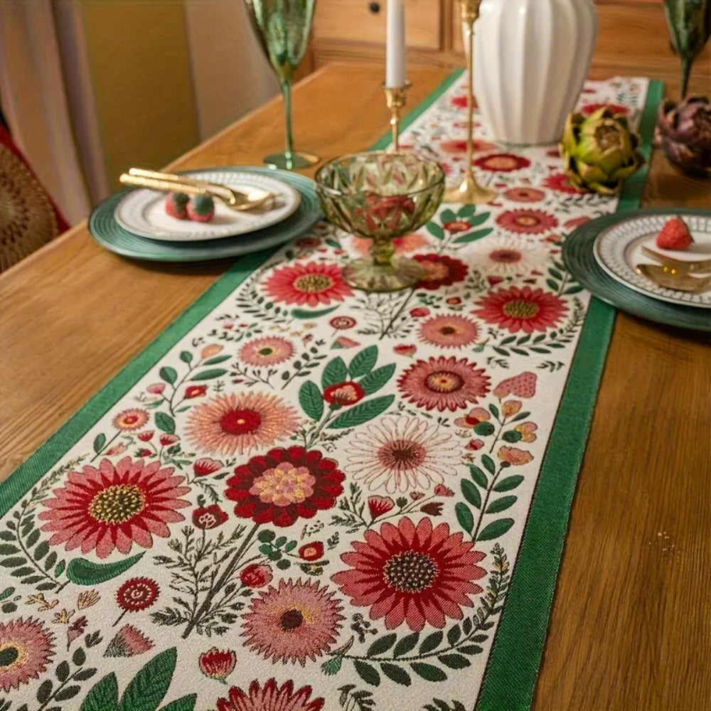 Lisslune | Embroidered Floral Tassel Table Runner