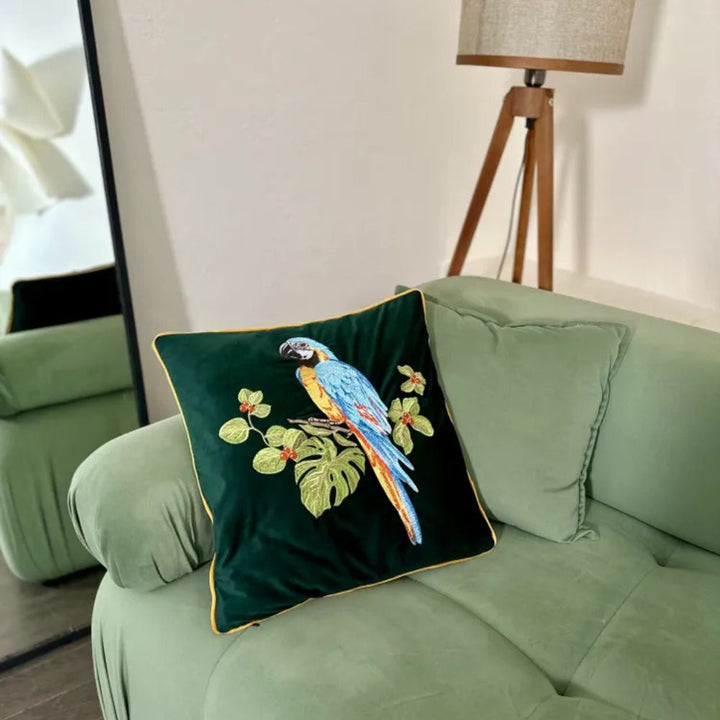 Lisslune | Embroidered Parrot Cushion