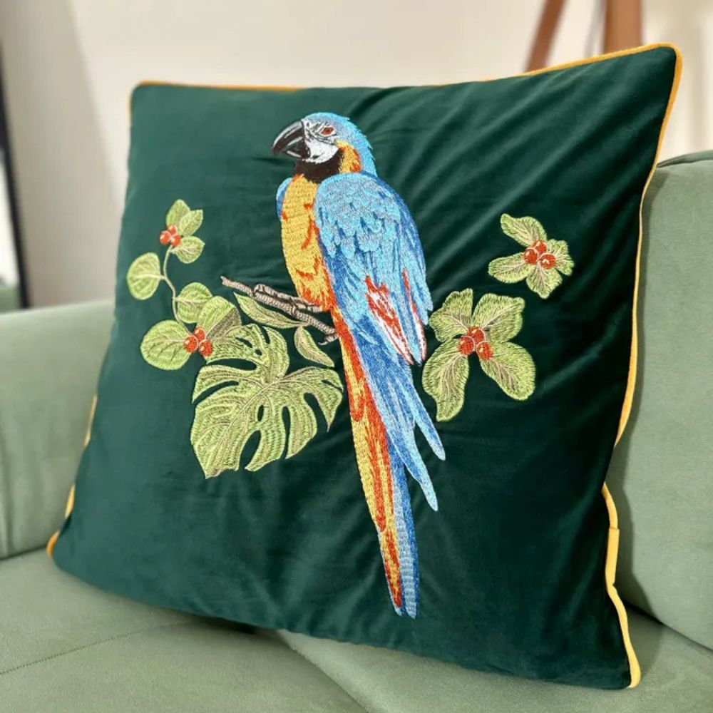 Lisslune | Embroidered Parrot Cushion