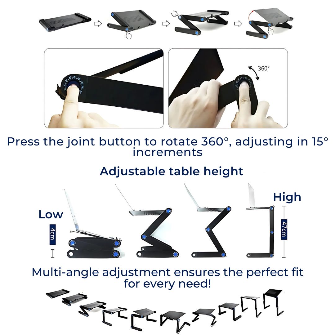 Lisslune | Adjustable Laptop Stand for Bed, Couch & Desk - Ergonomic Design with Cooling Function for Comfort and Productivity