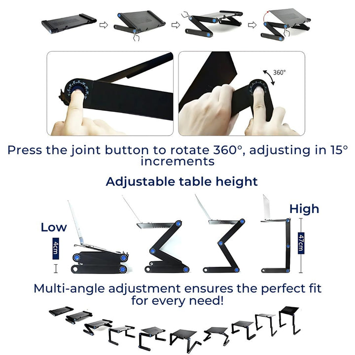 Lisslune | Adjustable Laptop Stand for Bed, Couch & Desk - Ergonomic Design with Cooling Function for Comfort and Productivity
