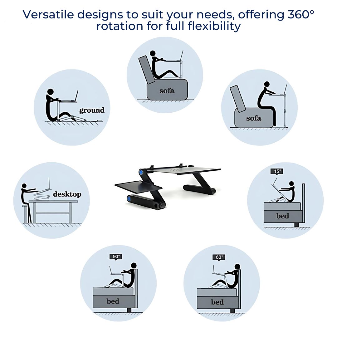 Lisslune | Adjustable Laptop Stand for Bed, Couch & Desk - Ergonomic Design with Cooling Function for Comfort and Productivity