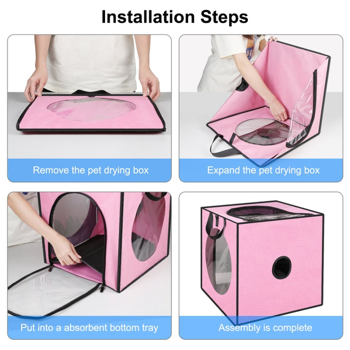 FUNADD Pet Bath Drying Box Portable Folding Dryer Cage, Suitable for Pets up to 5kg (Pink)