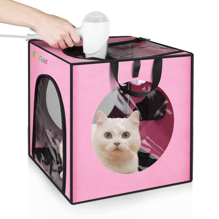 FUNADD Pet Bath Drying Box Portable Folding Dryer Cage, Suitable for Pets up to 5kg (Pink)