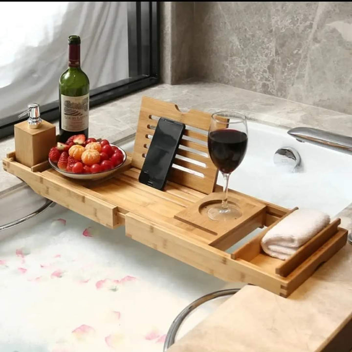 Lisslune | Expandable Bamboo Bathtub/ Caddy Tray with Stands
