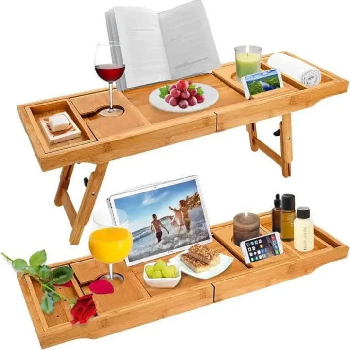 Lisslune | Expandable Bamboo Bathtub/ Caddy Tray with Stands