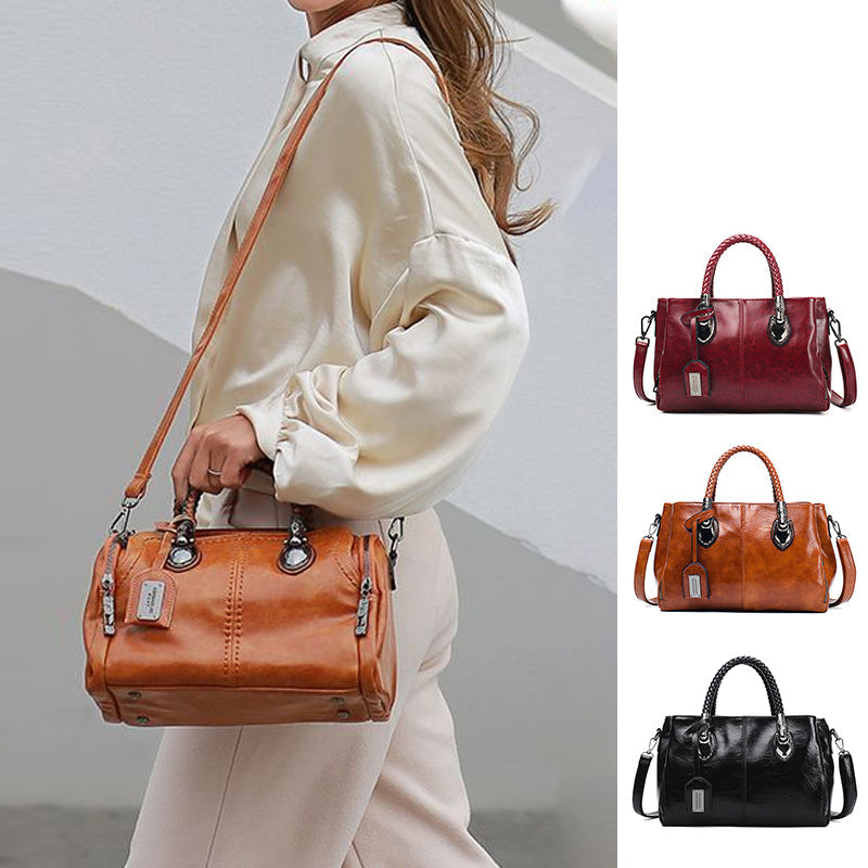 Lisslune | New handbags made of oil wax leather Boston, large tote bag made of soft leather