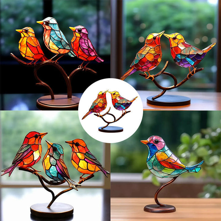 Lisslune | Birds on Branches Stained Glass Ornaments