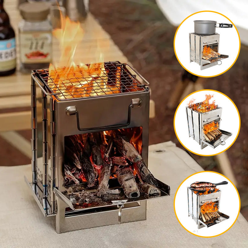 Lisslune | Outdoor Folding Wood Stove Mini Stainless Steel Grill Camping Picnic