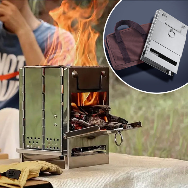 Lisslune | Outdoor Folding Wood Stove Mini Stainless Steel Grill Camping Picnic