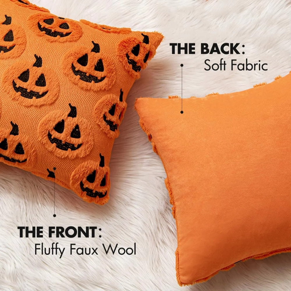 Lisslune | Synthetic Fleece Halloween Pumpkin Cushion Cover